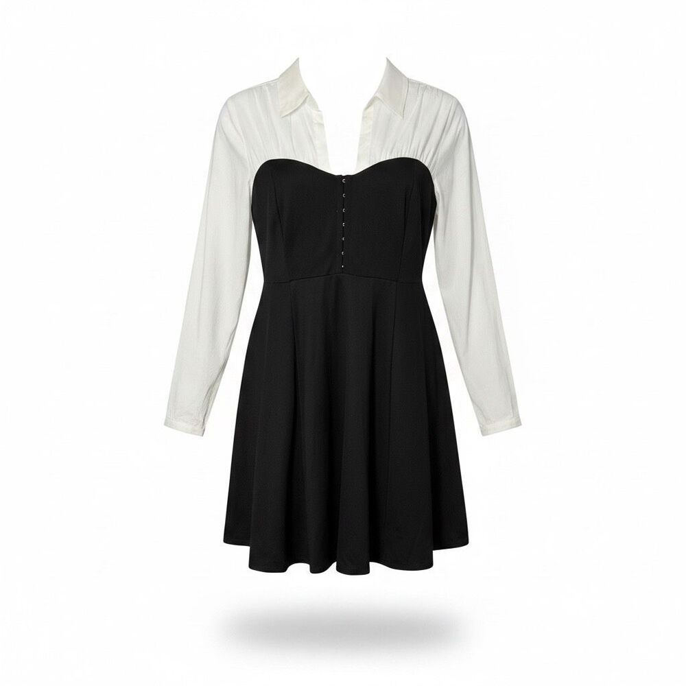 Torrid Mini Poplin Top Ponte Bustier Shirtdress Black & White Size 2 Long Sleeve